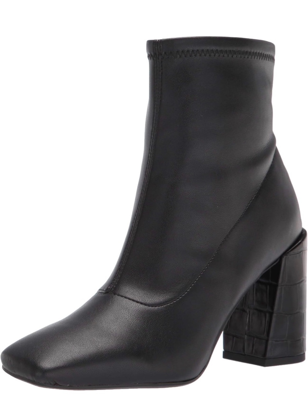 Women's Black Leather High Block Heel Ankle Boot